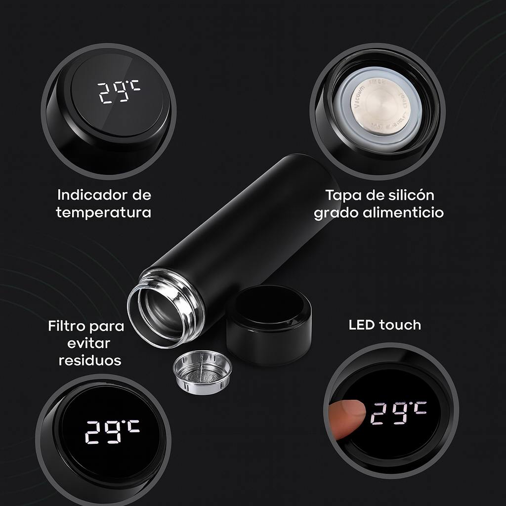 Termo Con Sensor De Temperatura Botella Térmica De 500 Ml