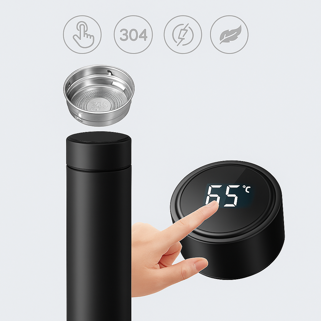 Termo Con Sensor De Temperatura Botella Térmica De 500 Ml